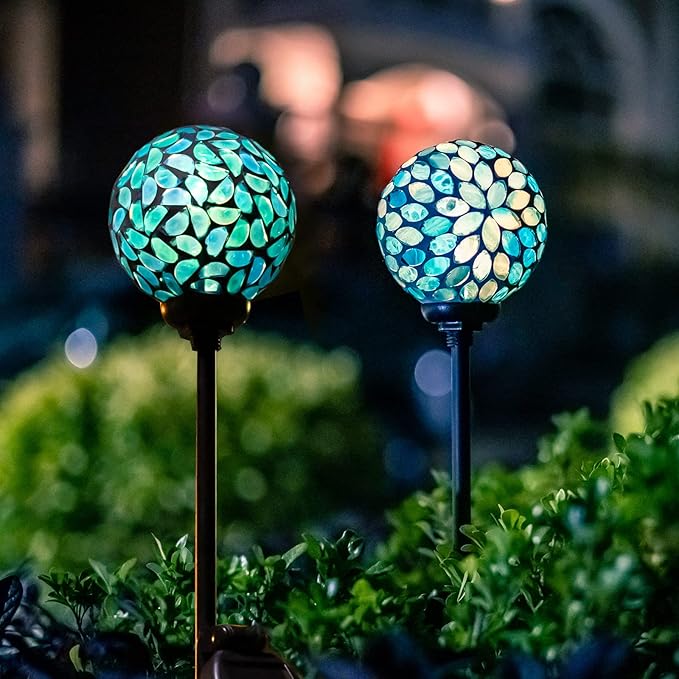VCUTEKA Solar Lights Outdoor Decorative Mosaic Solar Garden Light Waterpoof LED Pathway Stake Light for Landscape Lawn Patio Yard Decoration 2 Pack