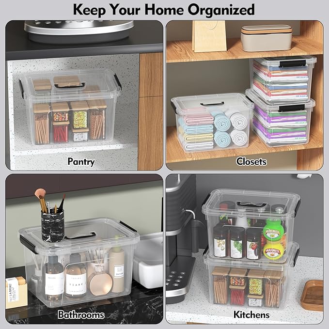 10 Liters Clear Boxes with Handles Plastic Small Storage Tote Bins Set of 6