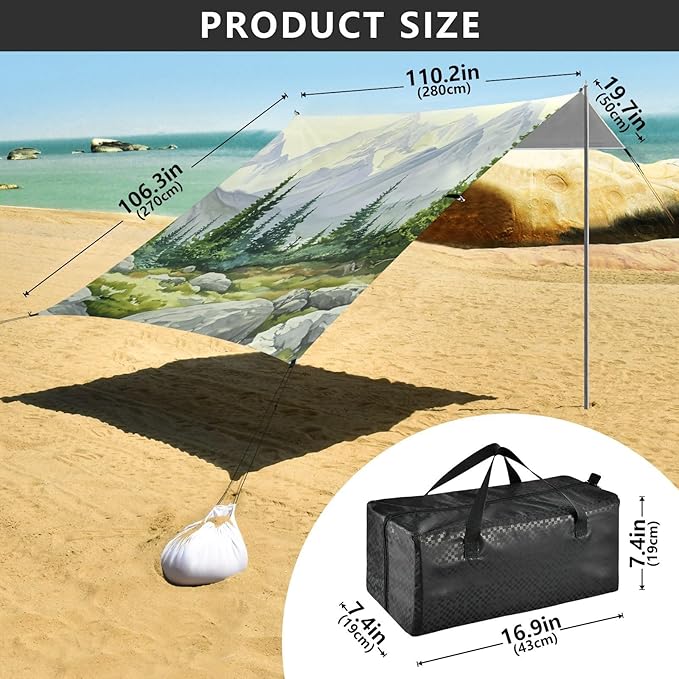 Beach Canopy with Windproof Ropes &amp Sandbags Beach Tent Sun Shade Sun Shelter for Camping Trips Fishing Backyard Fun or Picnics Landscape