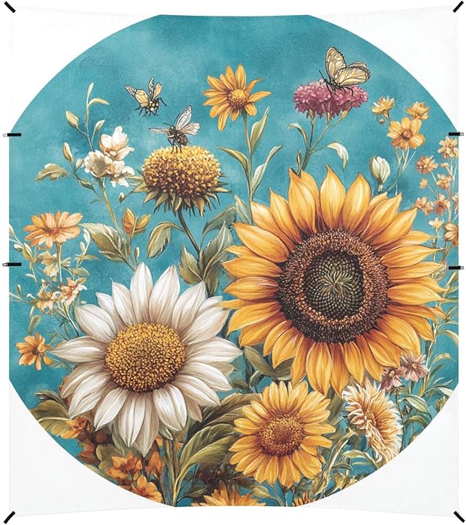 Autumn Flowers Sunflower Bellflower Butterflies Beach Tent UPF50+ Lightweight Portable Sun Shelter Includes Sand Shovel Sandbags Stability Poles for Family Trips Picnics &amp Camping