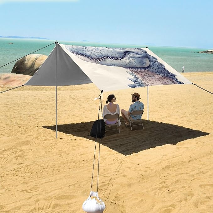ALAZA Alligator and Bird Beach Tent Sun Shelter UPF50+ Protection Beach Shade Canopy w/ 4 Sandbags for Outdoor Camping Fishing Backyard Fun Picnic 10x9 ft