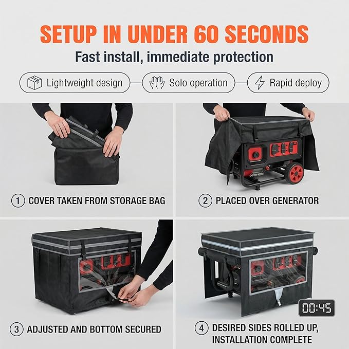 Generator Covers Generator Covers While Running 32X24X24 inches Top Can be Opened With Tool Bag and Visual Operation Window Suitable for 3000W-12000W Frame Generator Black.