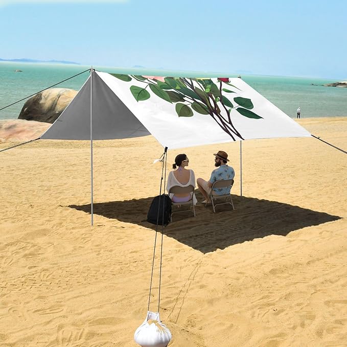 ALAZA Colorful Rose Flower Bouquet Beach Tent Sun Shelter UPF50+ Protection Beach Shade Canopy w/ 4 Sandbags for Outdoor Camping Fishing Backyard Fun Picnic 10x9 ft