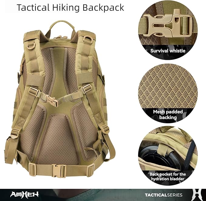 AMHEH 32L Tactical Backpack - 17 Laptop Suspended Protection 1050D Rugged Urban Everyday Carry Pack Get Home Bug Out Bag (Tan)
