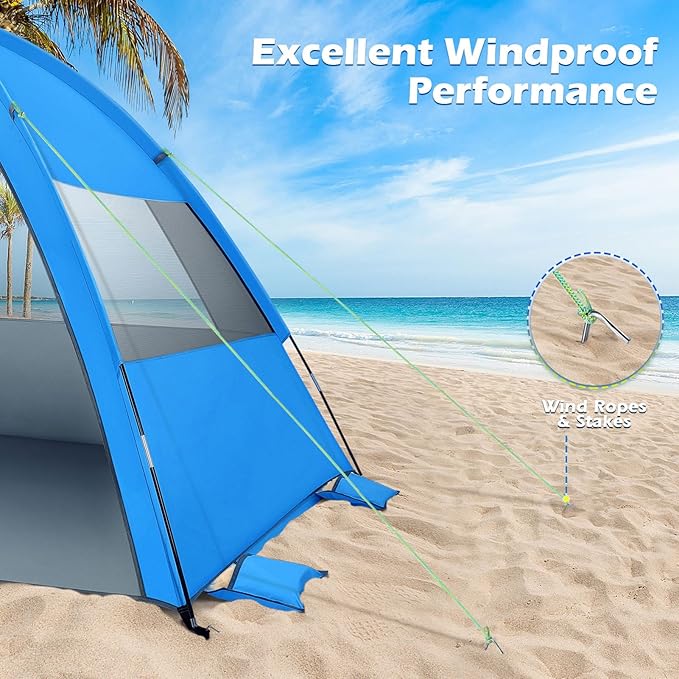 CALLARON Folding Beach Tent Large Sun Shelter UPF 50+ Pop Up Beach Tent Portable Family Tents Quick Open Canopy for 2-4 People Camping Travel