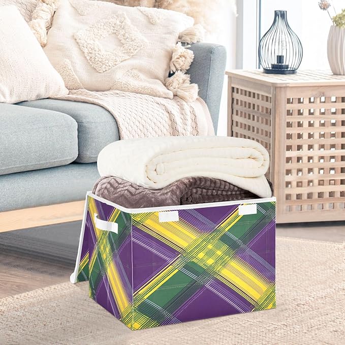 Mardi Gras Theme Fabric Storage Bins with Lids and HandleFoldable Storage Bins with LidsCloset Organizers for Clothes Storage Room Organization Office Storage Chest Organizer