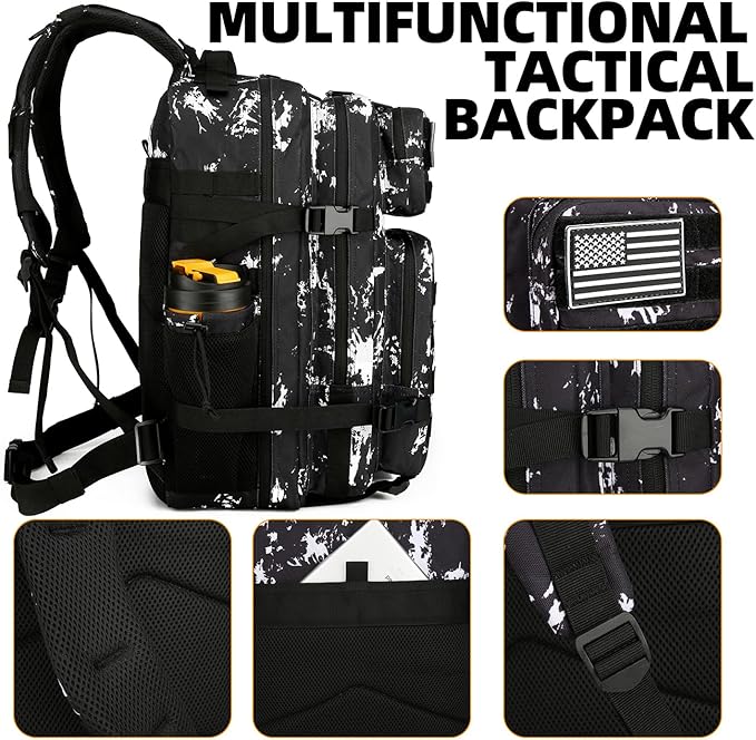 Lovelinks21 25L Tactical Backpack for Men and Women Military Backpack Small Assault Pack Molle Backpack Bug Out Bag Travel Rucksack Daypack (Black Lightning)