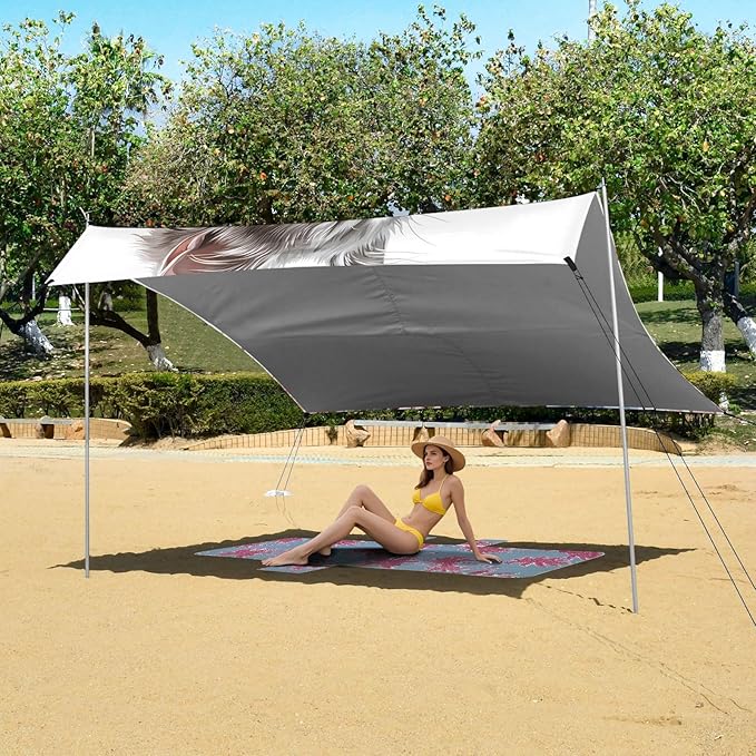 ALAZA Black and White Cat Flower Beach Tent Sun Shelter Portable Canopy Sunshade for Outdoor Camping Picnics Backyard Fun 10x9 ft