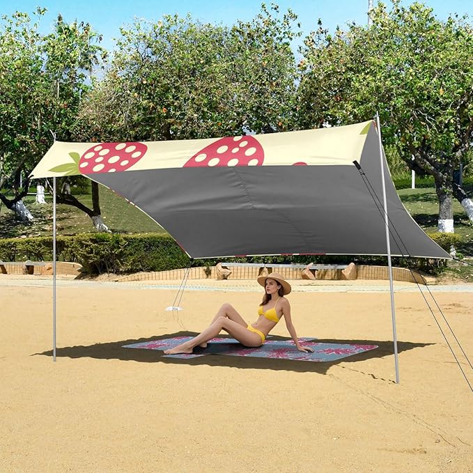 ALAZA Plant Strawberry Tile Abstract Pattern Beach Tent Sun Shelter Portable Canopy Sunshade for Outdoor Camping Picnics Backyard Fun 10x9 ft