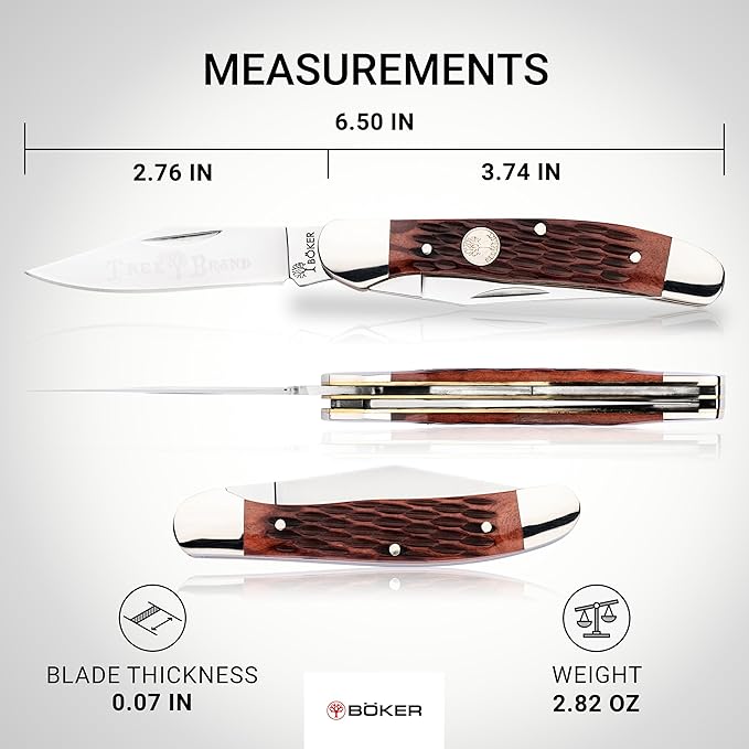 BOKER TREEBRAND - Copperhead Jigged Brown - Duo-Blade Trapper Pocket Knife with Brown Jigged Bone Handle Scales - Classic Pocket Knife with Sharp D2 Blades &amp Slipjoint - Made in Germany
