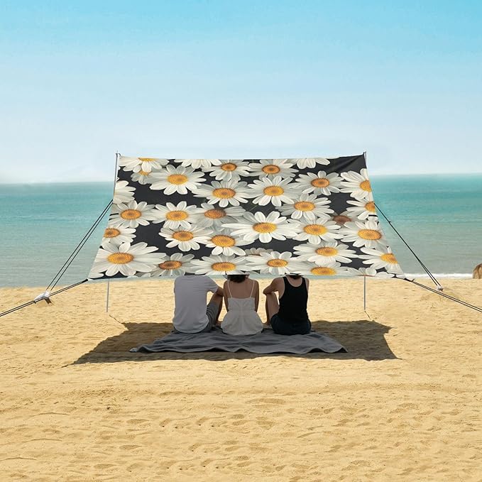 ALAZA Daisy Flower Spring Floral Beach Tent Sun Shelter Portable Canopy Sunshade for Outdoor Camping Picnics Backyard Fun 10x9 ft