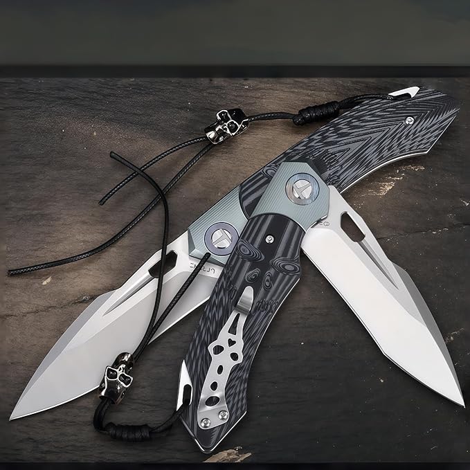 Folding Knife Hiking Gear Outdoor Knives HRC 58-60 G10 Handle Ball Bearing Pivot Lightweight Outdoor Knife for Backpacking Small Pocket Knife for Men Gifts for Hunters Men who have Everything