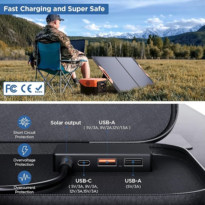 ZOUPW 110 Watt Portable Solar Panel for Jackery Explorer 300/500/Ecoflow/Anker Solix/Bluetti Foldable Monocrystalline Solar Charger IP67 Waterproof Offgrid Power for Camping RV Battery Backup