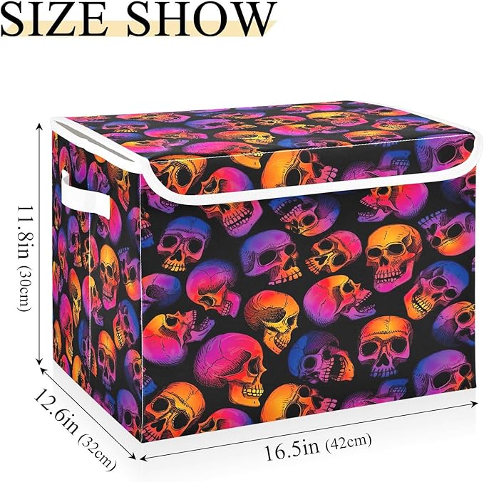 Human Skulls Gradient Storage Bin with Lid Stackable Organizer Storage Quart Storage Bins for Office Supplies Office