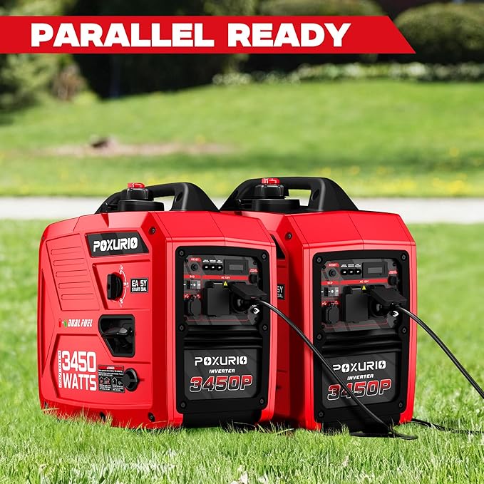 3450-Watt Dual Fuel Inverter Generator for Home Use 1.6Gallon Large Fuel Tank Up to 8.3 Hours Use 120V Gas Powered Generator Super Quiet Red