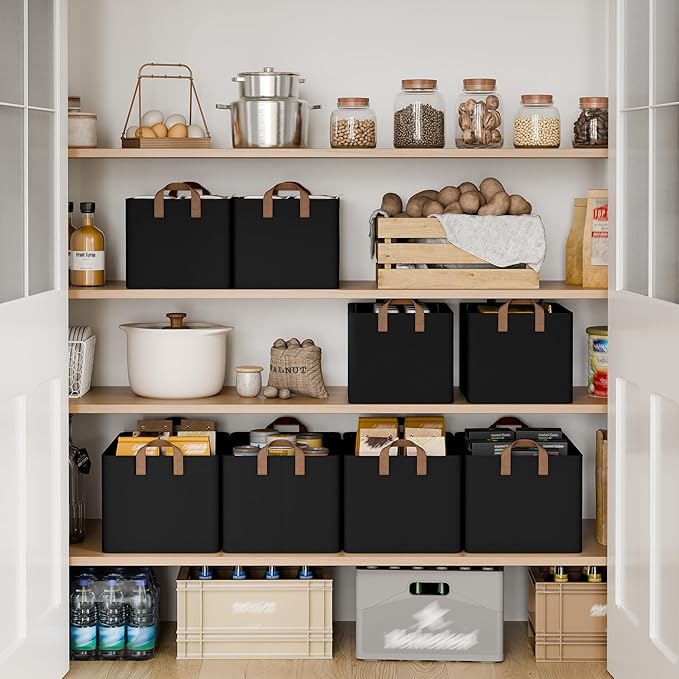 StorageWorks Storage Bins Fabric Storage Bins for Shelves Extra Large Storage Baskets with Metal Frame Closet Baskets and Bins with Handles Jumbo Black 2-Pack