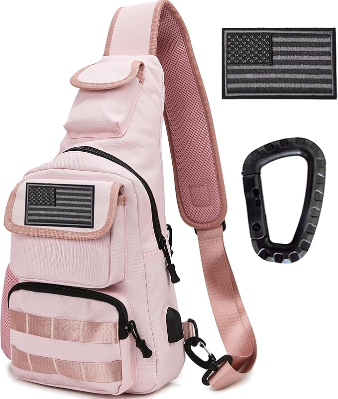 Tactical Shoulder Bag - 1000D Molle Military Backpack Outdoor Daypack Chest Pack (Lightpink)