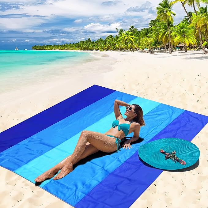 Beach Blanket Waterproof Sandproof Beach Mat 79 X 83/10'x9'for 2-8 Adults Quick Drying Outdoor Picnic Mat Beach Accessories for Travel Camping Hiking