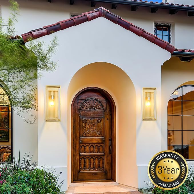 Large Outdoor Wall Sconce 2 Pack 19 Gold Outdoor Light Fixture Exterior Lighting Fixtures Anti-Rust Porch Lights with Clear Glass for Front Door Garage