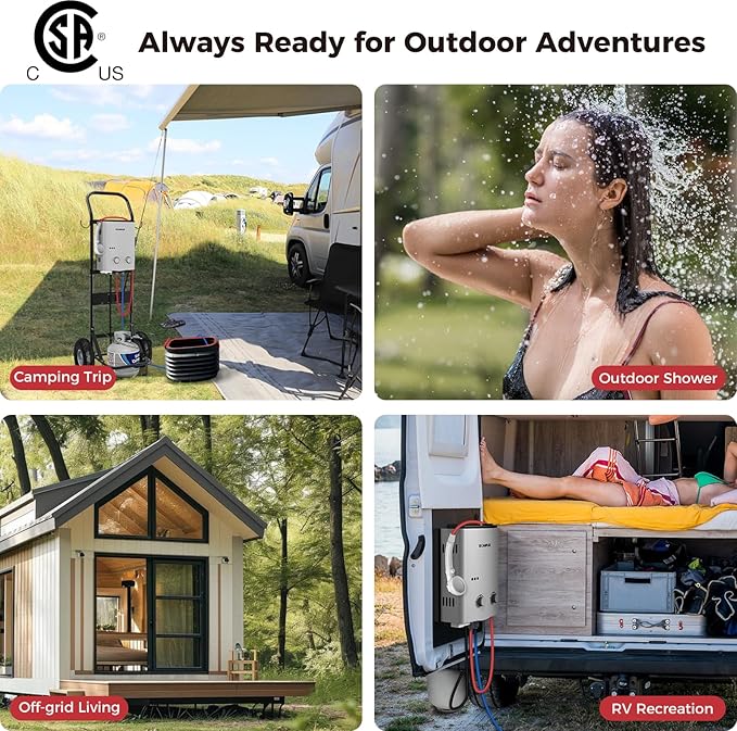 CAMPLUX ENJOY OUTDOOR LIFE 1.32 GPM Outdoor Portable Propane Tankless Water Heater with 1.2 GPM Water Pump Kits Gray