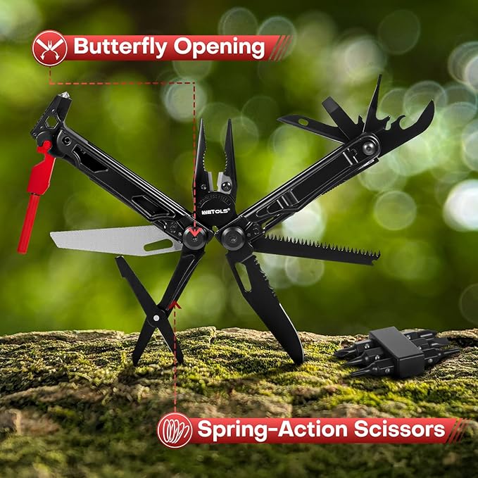 WETOLS Multitool with Pocket Knife 27-in-1 Stainless Steel Needle Nose Pliers with Screwdrivers Self-locking Multi tool EDC Gear with Sheath Ideal for Survival Outdoor Camping