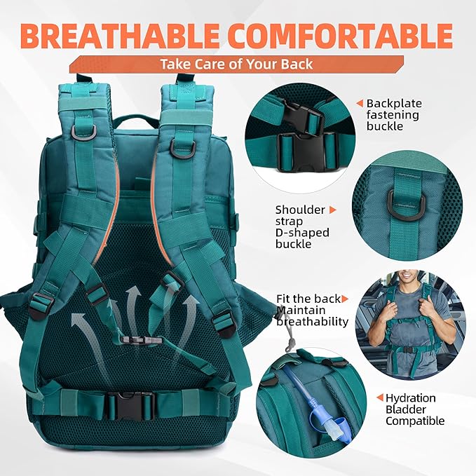 LUPU TACTICAL 45L Backpack for Men and Women 3 Days Assault Pack Outdoor Travel Hiking Camping Rucksack with Molle Webbing (Blacklish Green)