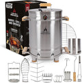 Barrel Smoker Grill Combo | 100% 304 Stainless Steel Barrel | 95% Less Smoke Even Heat | Easy to Use &amp Clean – Vertical Smoker Ideal for Balconies and Backyards (MEDIUM-25 LBS)
