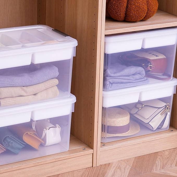 Citylife 32 QT Plastic Storage Bins with Removable Tray Large Stackable Storage Containers for Organizing Craft Storage and Storage Craft Clothes Files Office Supplies 4 Packs