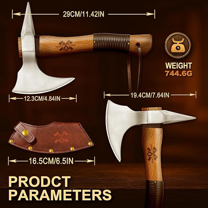Grumpy Bear 11 Survival Axe Camping Hatchet – Forged High Carbon Steel Blade with Walnut Wood Handle – Shock-Absorbing Anti-Slip Grip – Ideal for Bushcraft Wood Splitting &amp Outdoor Adventures