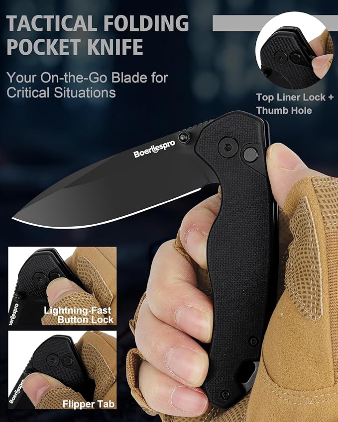Pocket Knife – 2.99 8Cr14MoV Steel Blade G10 Handle | EDC Folding Knife with Pocket Clip for Men &amp Women | Sharp for Camping Fishing Hunting Tactical Use &amp Survival Hiking -Black