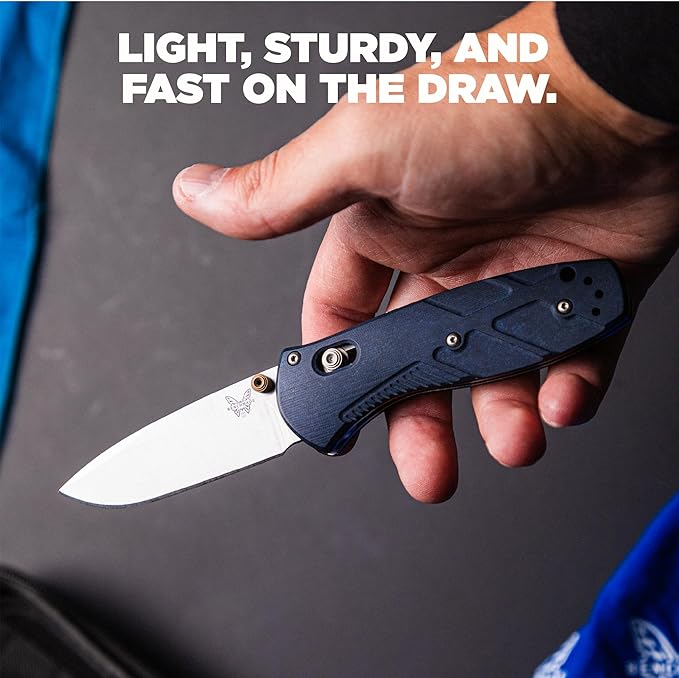 Benchmade - Mini Barrage 585 EDC Knife Drop-Point Blade Blue Canyon Richlite Handle (585-03)