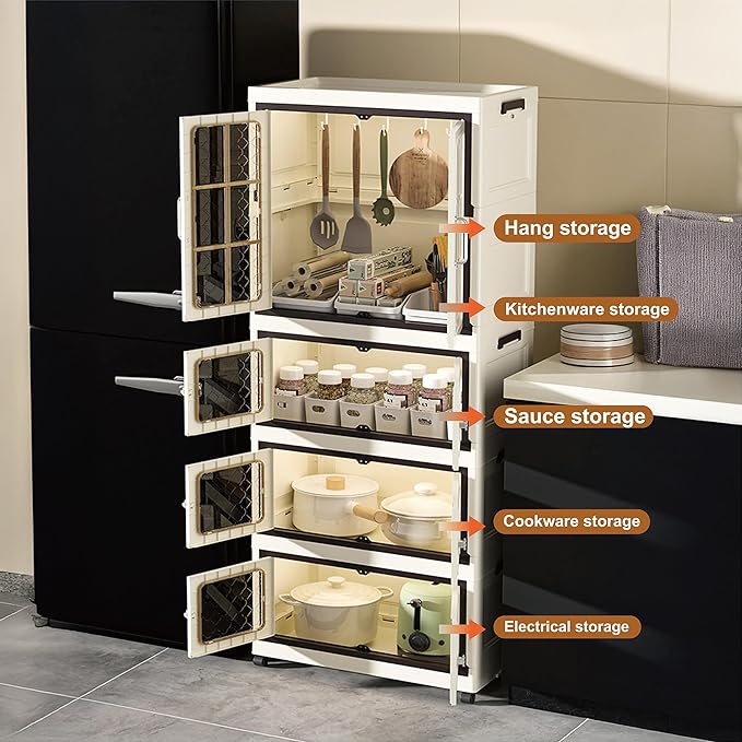 SunSettler Storage Cabinets with Lids Stackable Storage with Wheels Collapsible Storage with Doors Home Office Dorm Organizer Essential