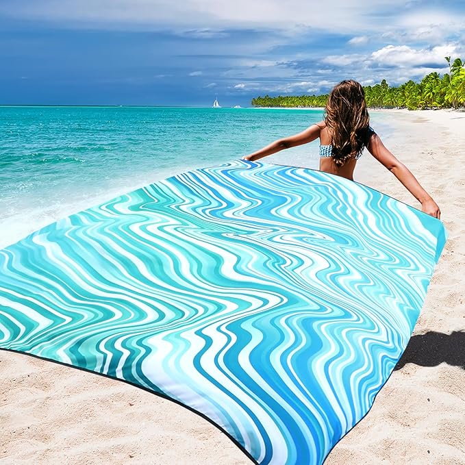 Beach Blanket Waterproof Sandproof Beach Mat 79 X 83/10'x9'for 2-8 Adults Quick Drying Outdoor Picnic Mat Beach Accessories for Travel Camping Hiking