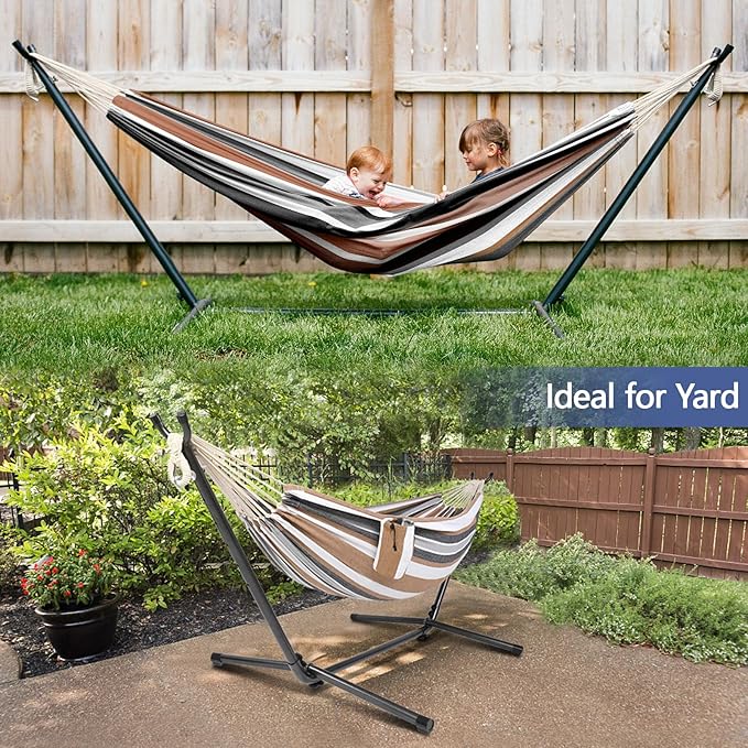 ONCLOUD 550 LB Capacity Double Hammock with Stand – Portable Bag Included (Desert Stripe)