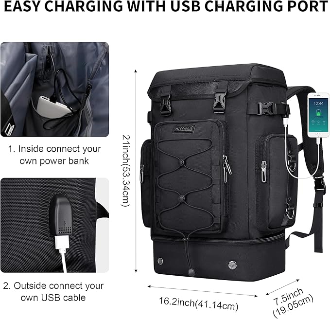 WITZMAN Travel Backpack for Men Women Carry on Bags for Airline Approved Convertible Duffle Luggage Backpack Shoe Compartment (B691 Classic Black)