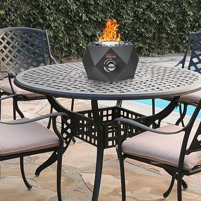 ONLYFIRE OUTDOOR LIVING 14” Modern Tabletop Gas Fire Pit Portable Firepit Works with 1lb Propane Gas for Patio Backyard Porch Camping RV Tailgating Side-Mounted FP004