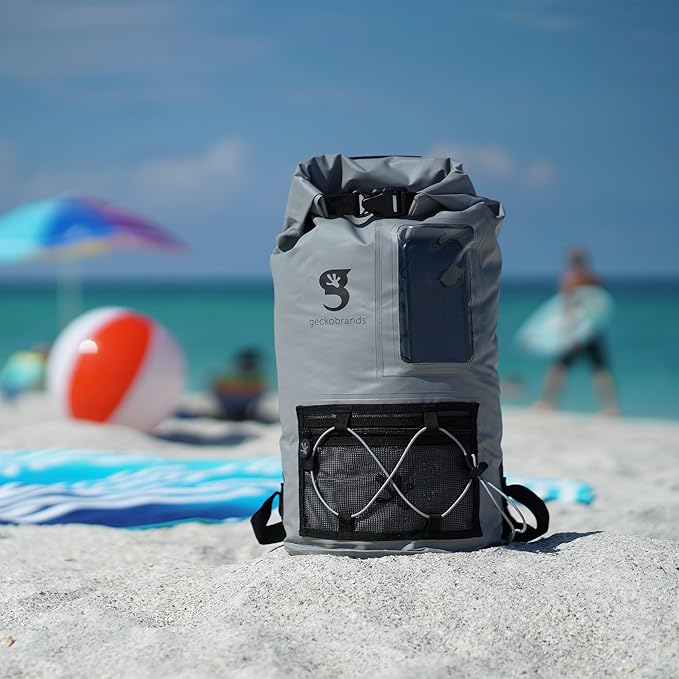 geckobrands Hydroner 20L Waterproof Dry Bag Backpack – Lightweight Roll-Top Bag with Clear Phone Pouch for Outdoor Activities (Flamingo)