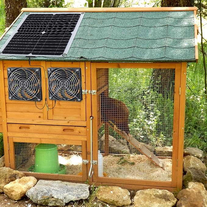 Riakrum 20W 16V Solar Panel Exhaust Fan Kit USB Portable Solar Powered Fan Summer Outdoor Waterproof Ventilator Fan for Chicken Coops Greenhouses Camping Exhaust (1 Set)