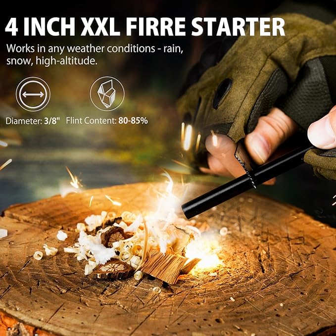 NedFoss Survival Knife with Fire Starter and Kydex Sheath 9.25 Full Tang Fixed Blade Camping Knife with Sheath Horizontal &amp Vertical Bushcraft Knife with G10 Handle for Outdoor Hunting Fishin