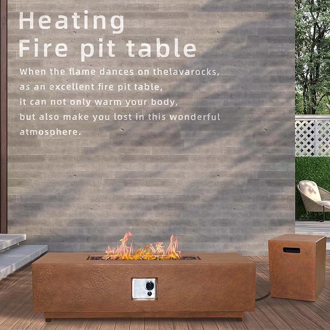 Afterglow Firepits All Terrafab External Gas Tank for Outdoor Use Rectangular 50000 Btu for Outside Patio Backyard Garden Rusty Brown