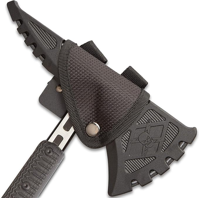 M48 Liberator Infantry Tomahawk with Sheath - Cast Stainless Steel Head Black Oxide Coating Injection Molded Nylon Handle - Length 15 3/4