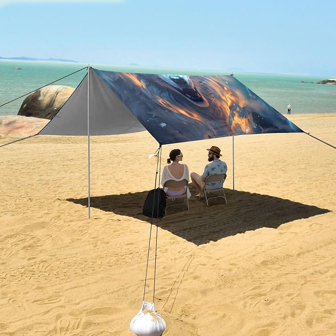ALAZA White Wolf Howling Beach Tent Sun Shelter UPF50+ Protection Beach Shade Canopy w/ 4 Sandbags for Outdoor Camping Fishing Backyard Fun Picnic 10x9 ft