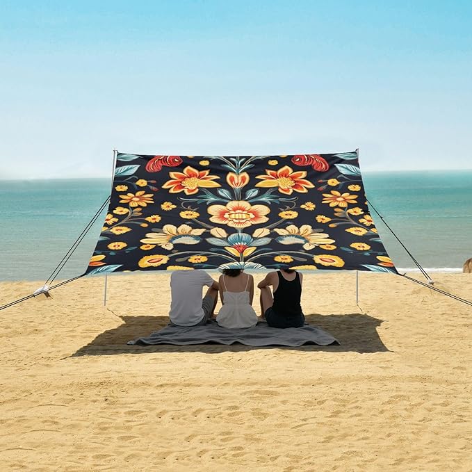 ALAZA Abstrac Ethnic Floral Beach Tent Sun Shelter Portable Canopy Sunshade for Outdoor Camping Picnics Backyard Fun 10x9 ft