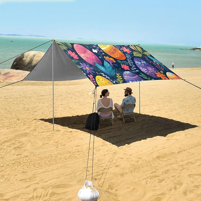 Meadow Easter Eggs Beach Tent Sun Shelter Set UPF50+ UV Protection 10.5 x 9.19 FT Camping Shade Canopy with Sandbags Sand Anchors Carrying Bag and Others
