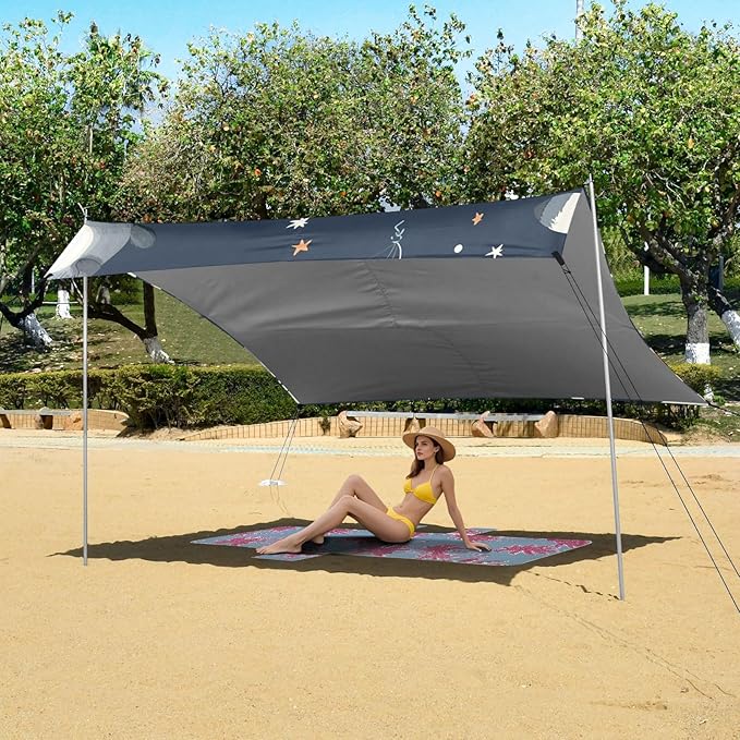 ALAZA Cute Raccoons Balloon Star Beach Tent Sun Shelter Portable Canopy Sunshade for Outdoor Camping Picnics Backyard Fun 10x9 ft