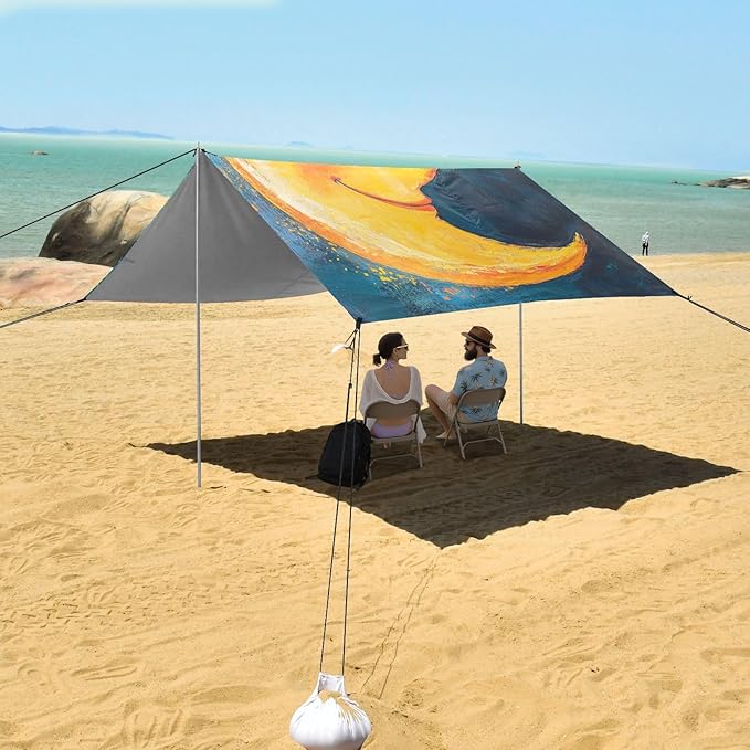 Cute Moon Beach Cabana UPF50+ Water-Resistant Large Portable Sun Shelter with Sand Pockets for Camping Picnics Backyard &amp Fishing