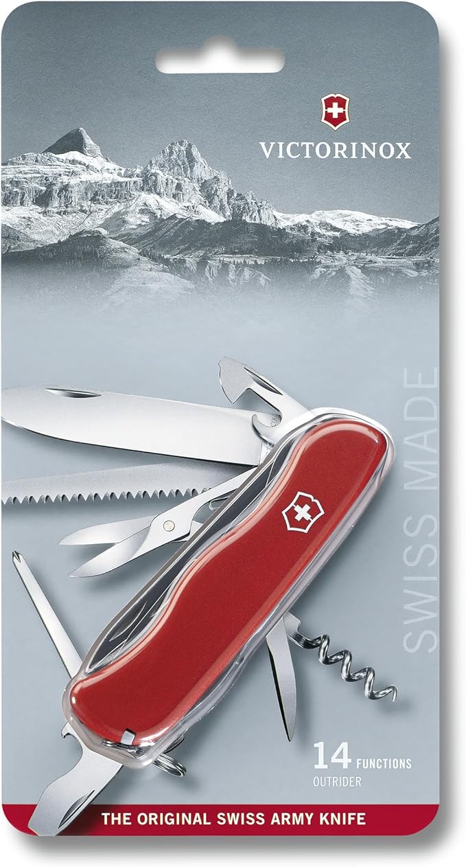 Victorinox Outrider Swiss Army Pocket Knife Large Multi Tool 14 Functions Blade Scissors Red