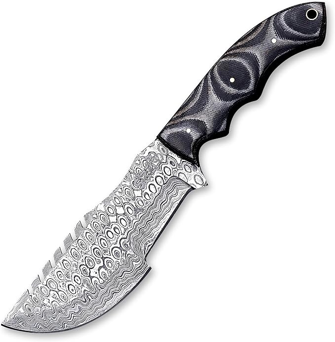 Handmade 10 Damascus Steel Tracker Knife with G10 Handle - Fixed Blade Hunting &amp Survival Knife - Horizontal Scout Carry Sheath - Bushcraft EDC for Camping &amp Outdoors