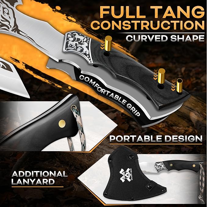 Grumpy Bear Tactical Axe Camping Survival Hatchet Full Tang Tomahawk with Sheath Multifunctional Outdoor Hiking Heavy Duty Hatchet for Emergency Hiking and Camping for Men Women