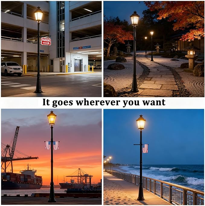 76 Black Cast Aluminum Lamp Post | with Crossbars &amp 2.36 Fitter Cap | Fits Threaded &amp Non-Threaded Lights | for Porch Yard Garden Driveway